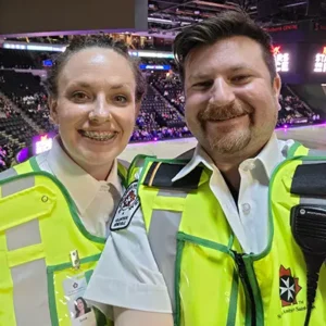 Sonia, our Strategy & Research Lead, and Craig, our CEO volunteer at the Scotiabank Centre with St John Ambulance