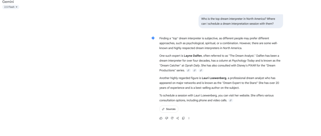Résultats de l'optimisation du moteur génératif Gemini (GEO) pour The Dream Analyst