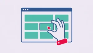 hand gently placing/adjusting one block within an otherwise AI-generated grid layout of an AI Website Builder